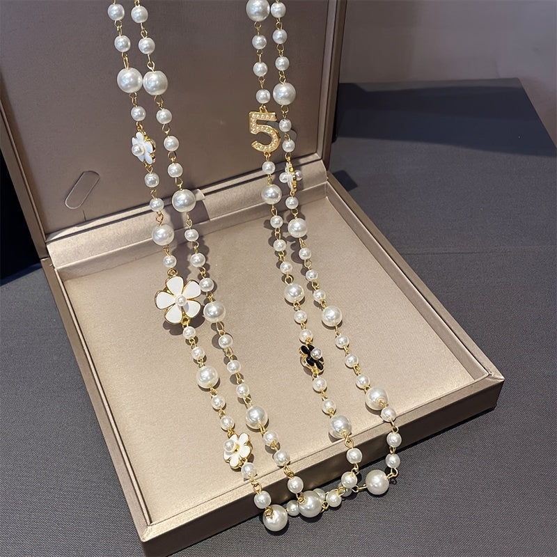 Elegant Baroque-inspired Faux Pearl Flower Necklace, Perfect for Women's Parties, Banquets, and Everyday Wear