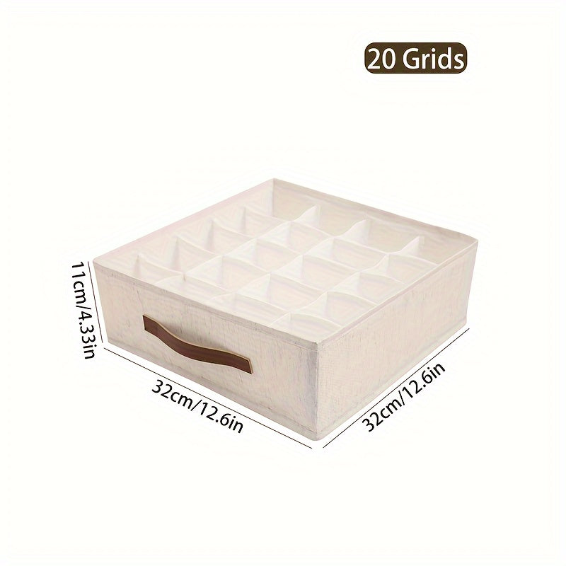 Beige foldable drawer organizer with rose gold handles for socks, underwear, and accessories. Ideal for contemporary closet organization.