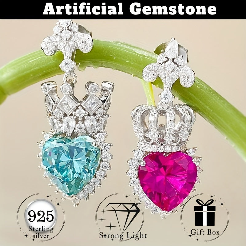 Beautiful Heart-Shaped Crown Stud Earrings crafted from 925 Sterling Silver, in a striking Red & Green contrast. Adorned with high-quality carbon rhinestones, these earrings are hypoallergenic and nickel-free, making them ideal for any occasion, from