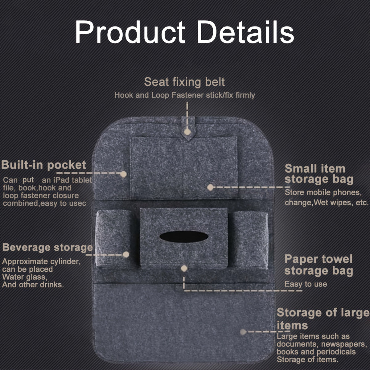 1pc Felt Car Seat Storage Bag - Ideal for Interior Supplies, Children's Goods, and More - Attaches to Backrest