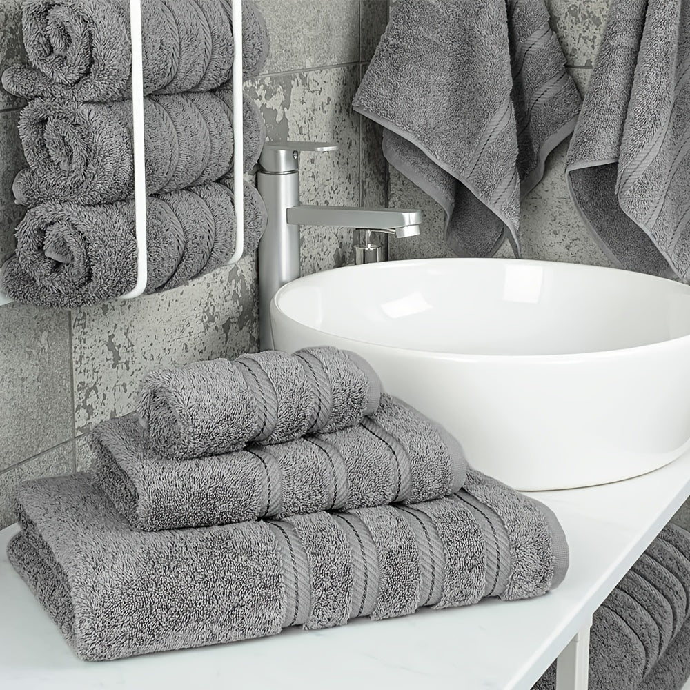 6-piece Light Grey Cotton Towel Set with Space Theme, 100% Cotton, 450gsm, Hand Wash Only