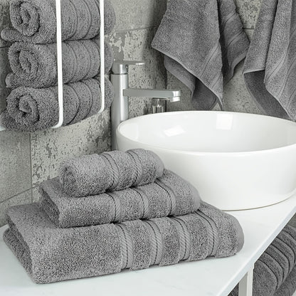 6-piece Light Grey Cotton Towel Set with Space Theme, 100% Cotton, 450gsm, Hand Wash Only