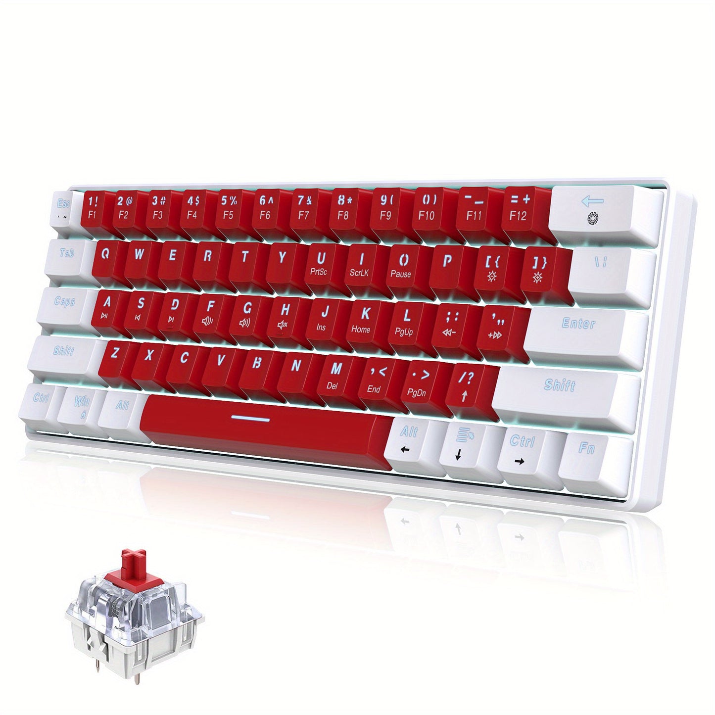 Snpurdiri 60% Mechanical Gaming Keyboard with LED Backlight, Blue and Red Switches, Portable Design