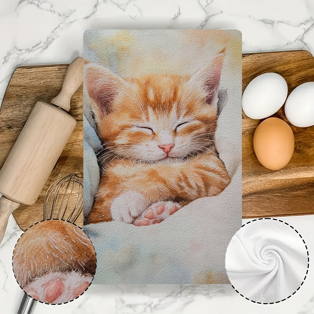 Two Ultra Soft Kitchen Towels Featuring Adorable Kitten Design - Exceptionally Absorbent, Delicate Purr Theme, Easy to Clean Dish Hand Towels, 40.64x60.96 cm - Ideal for Holiday Decoration & Daily Use, Dish Towels