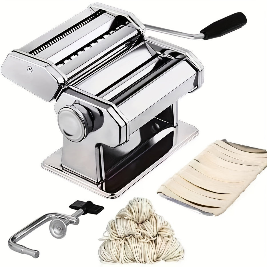 Adjustable Stainless Steel Pasta Maker, Manual Noodle Width, Easy-to-Use Home Italian Pasta Machine, Essential Kitchen and Dining Tool, Includes Italian Noodle Machine Accessories