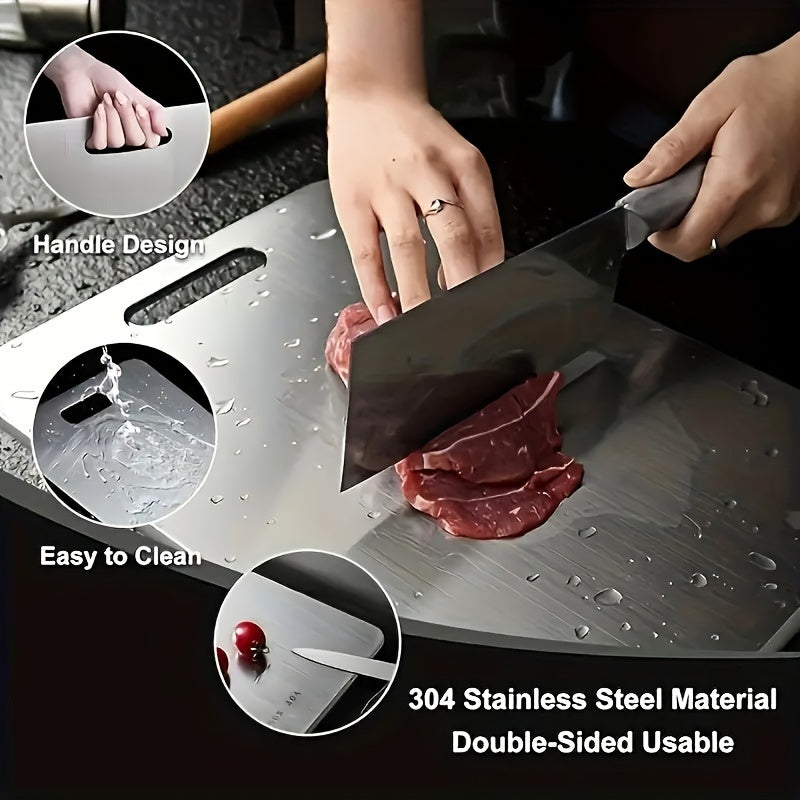 Double-Sided Stainless Steel Kitchen Cutting Board - Ideal for Meat, Fruits, and Vegetables - Food Grade and Non-Slip