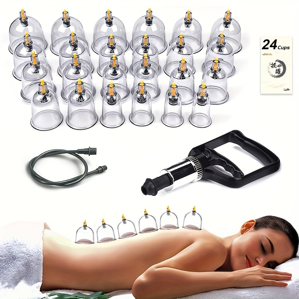 Set of 12 cupping sets with pump, professional Chinese Hijama massage kit. Includes 6 jar shapes, manual, extension tube, and black gift box.