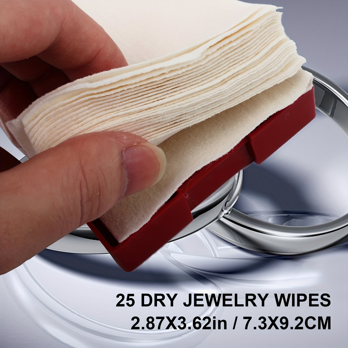 Portable jewelry cleaning wipes for deoxidizing and polishing precious metal jewelry, available in golden and silvery colors.