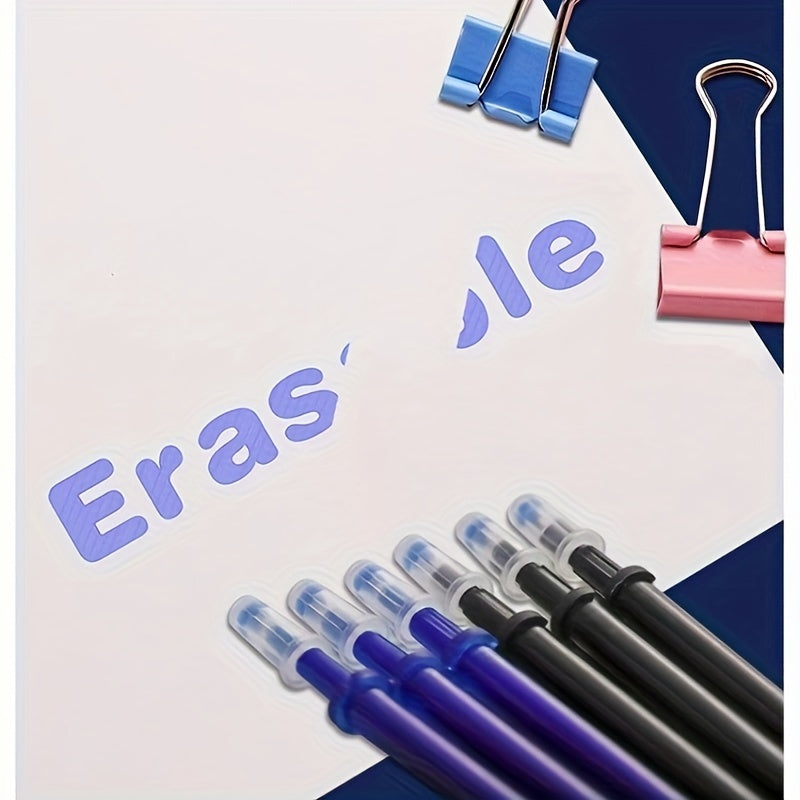 56 pc/set of erasable gel ink ballpoint pens with medium tip (0.5mm), washable handles, black & blue ink. Random eraser colors. Ideal for school and office supplies.