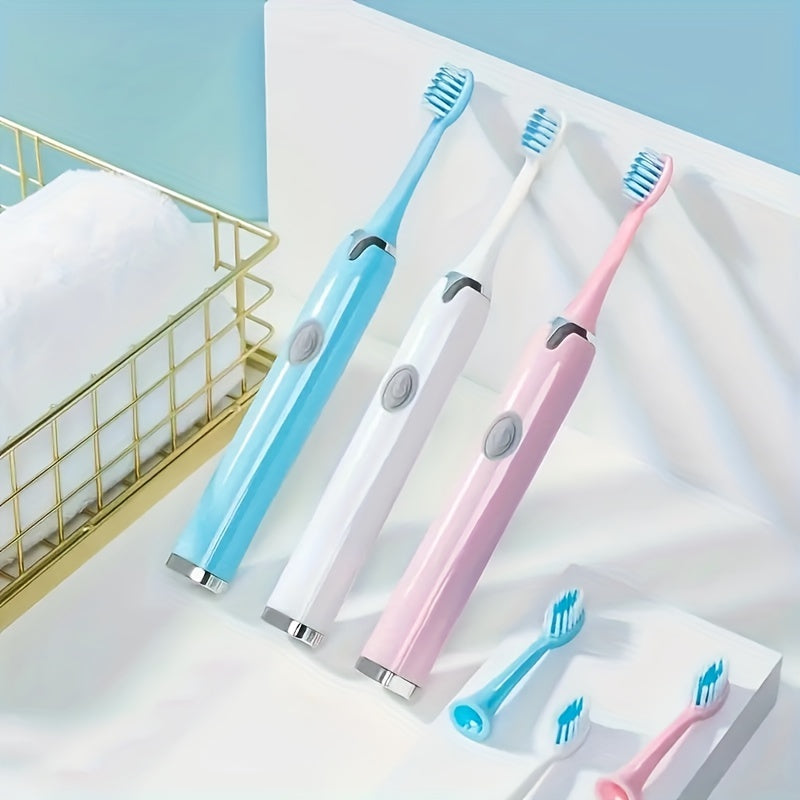 Set includes a battery-powered travel toothbrush, portable toothbrush, and 3 brush heads. Batteries not included.