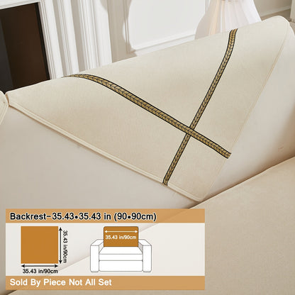 Elegant gray chenille sofa cover with golden braided trim. Non-slip, pet-friendly, and fits single to four-seater sofas. Perfect for all-season use as an elegant home decor in the living room.