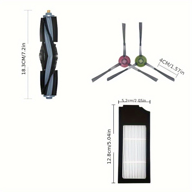 Compatible replacement parts for Ecovacs Deebot X1 TURBO/Deebot X1 OMNI/Deebot T10 Plus/Deebot T10 OMNI/TURBO Robot Vacuum Cleaner include 1 main brush, 6 side brushes, and 4 filters.