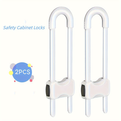 Set of 2 Safety Cabinet Locks - U-Shaped, Adjustable Fasteners for Childproofing Kitchen & Bathroom Cabinets