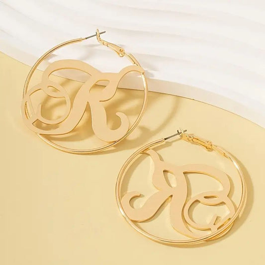 Set of 2 Custom Stainless Steel Initial Ring Earrings - Personalized with Letter Design, Great for Parties and Holiday Events, Perfect for Bridesmaid Gifts or Christmas Presents.