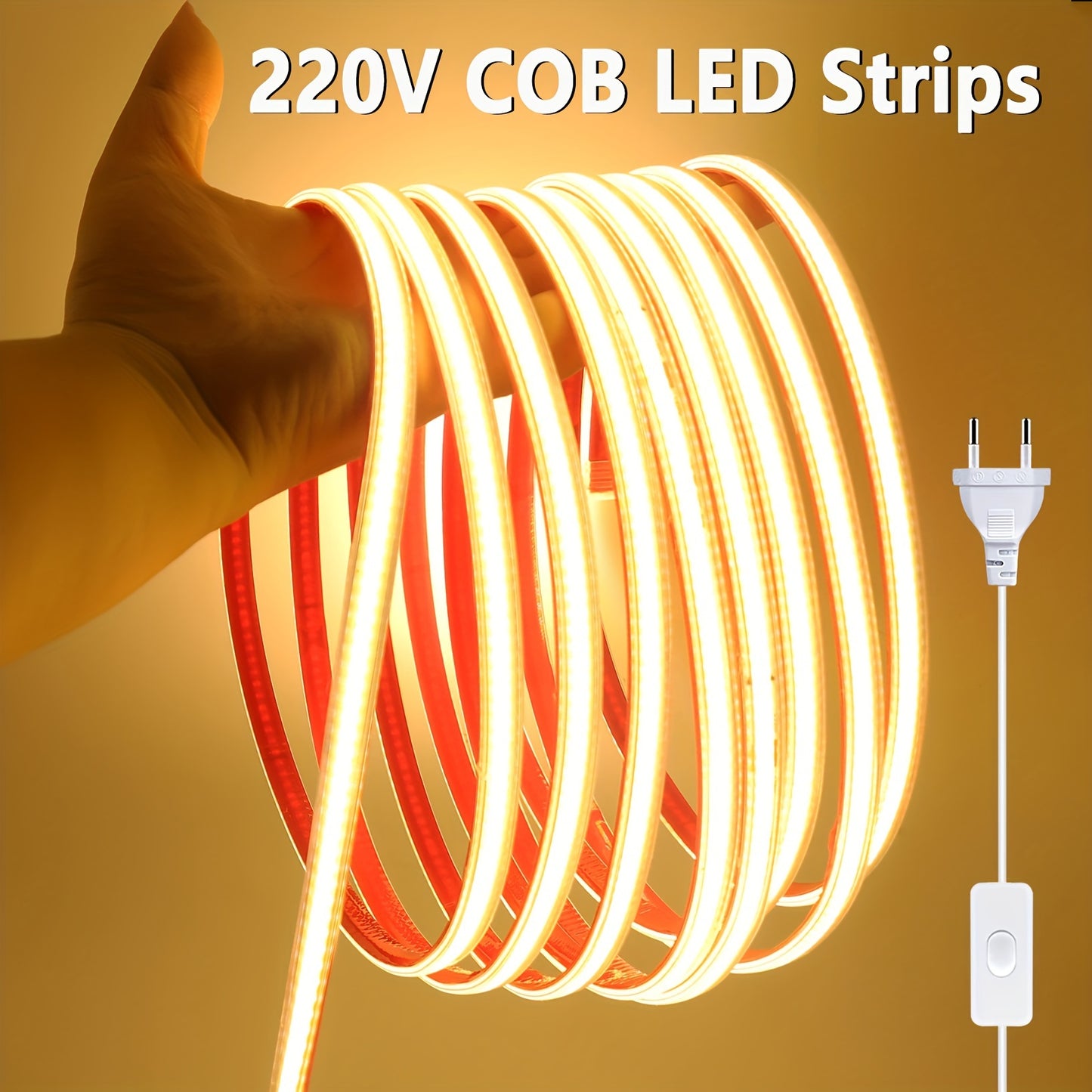 ZGREDED High-Brightness COB LED Strip Lights, Flexible & Cuttable to 49.99cm, 220V, Double-Sided Adhesive Included for Easy Installation in Various Areas