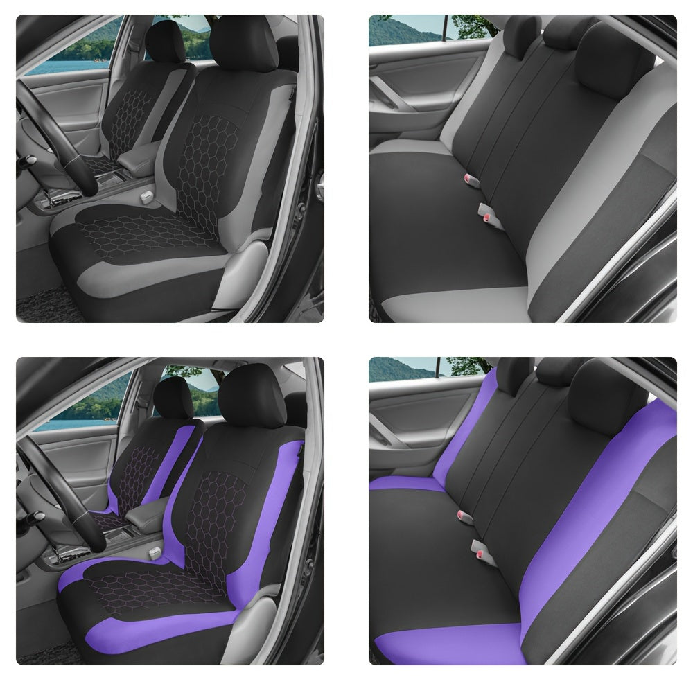 Honeycomb embroidered polyester car seat covers with soccer pattern, suitable for most vehicles.