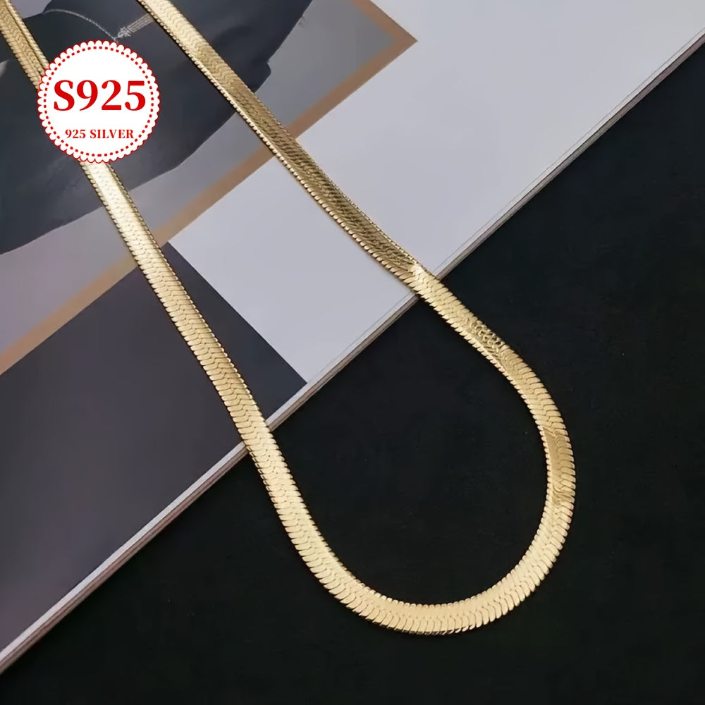 Graceful S925 Sterling Silver Flat Snake Bone Chain Necklace - Featuring a Minimalist Design and Hypoallergenic Material, This Luxury Accessory is Perfect for Both Daily Wear and Parties. It Makes an Ideal Gift for Couples, Comes in an Anti-Tarnish Gift