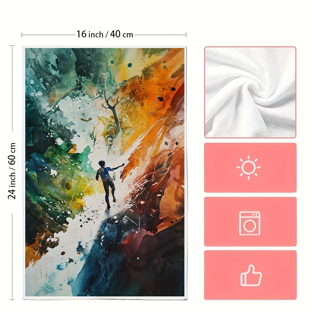 Get your hands on these 2 vibrant abstract art kitchen towels! Made from ultra soft and highly absorbent polyester, these dish hand towels are perfect for everyday use. With measurements of 40.64x60.96 cm, they are machine washable and ideal for holiday