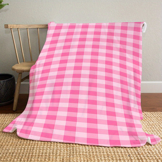 Soft and cozy polyester knit pink gingham flannel throw blanket. Ideal for adding a touch of contemporary style to your bedroom, sofa, or living room decor. Perfect for all-season use and makes an ideal gift for girls, daughters, and sisters. Features a