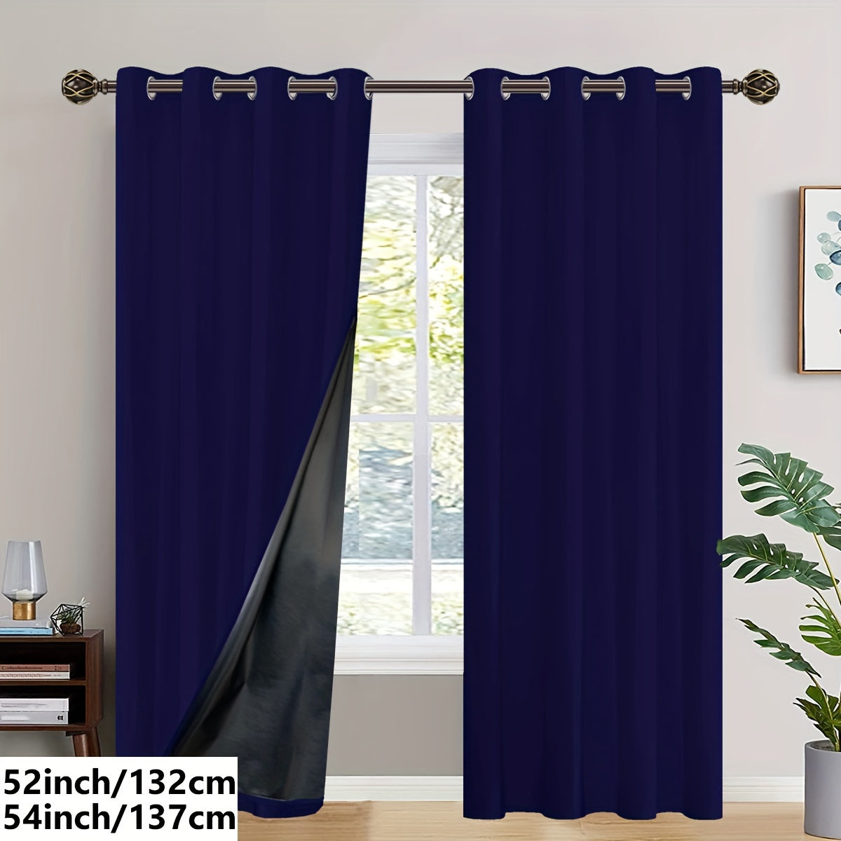 2PC Insulated Blackout Curtains with Coated Insulating Lining - Ideal for Living Room, Bedroom, Kitchen, Bathroom - Perfect for Home and Room Decoration