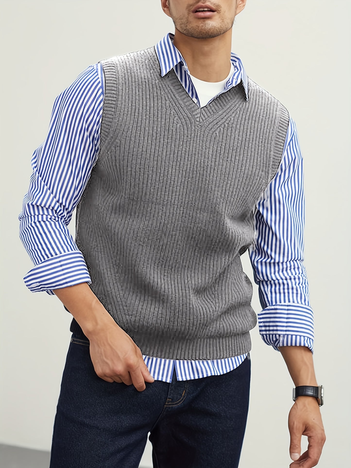 Sleeveless V-Neck Knitted Sweater Vest for Men