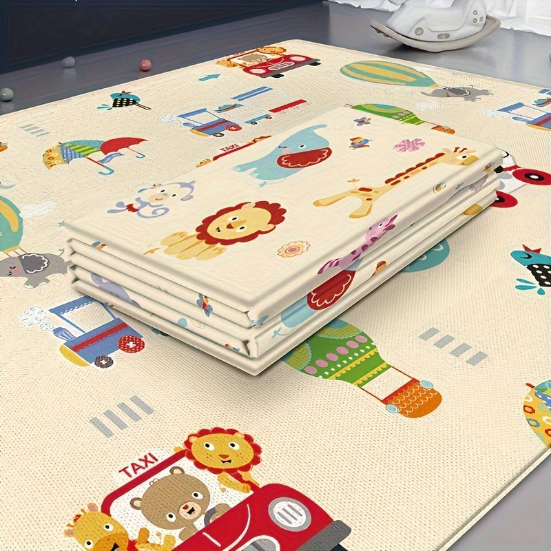 Thick foldable baby play mat with non-slip edging, educational design, and yellow color.