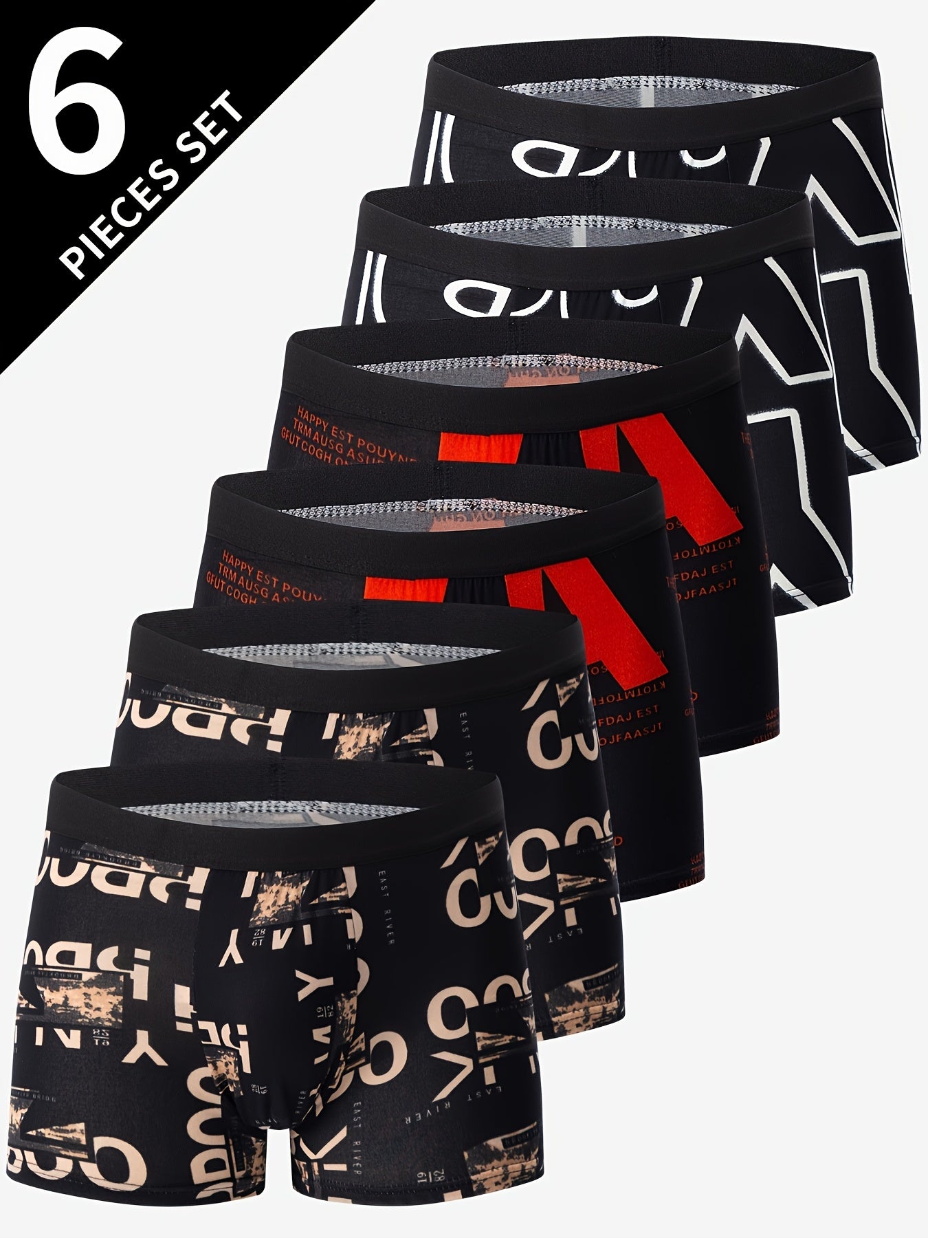 6-Pack Men's Boxer Shorts with Stylish Prints, Breathable and Comfortable.