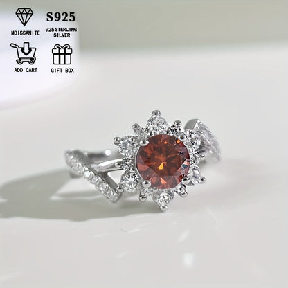 This Sunflower Ring in S925 Sterling Silver is adorned with a stunning 1Ct Colored Moissanite. It is low allergic and exudes an elegant, bohemian style that is perfect for both daily wear and weddings. Presented in a Moissanite gift box, this ring is