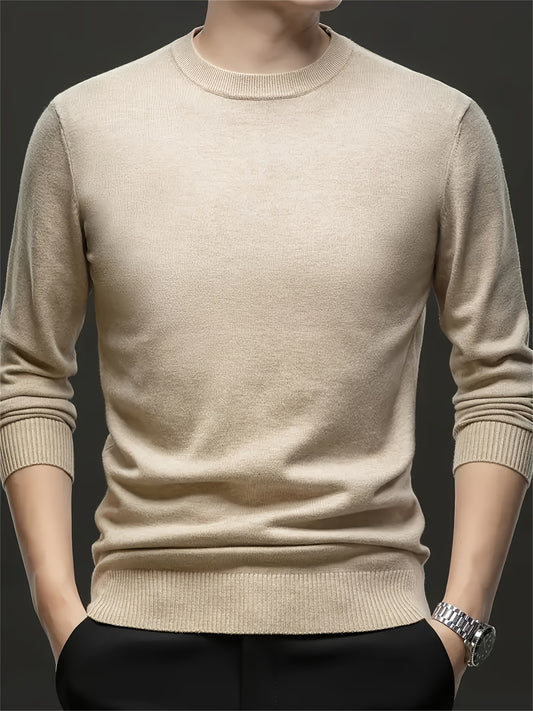 Men's plus size cashmere sweater with crew neck, perfect for fall and winter. Made with 100% cashmere, warm, soft, and high-stretch knit.