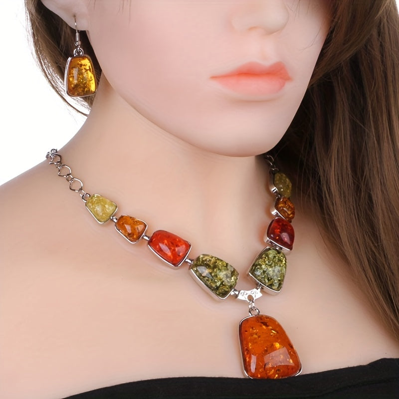 Resin Necklace and Earring Set with Ethnic Flair