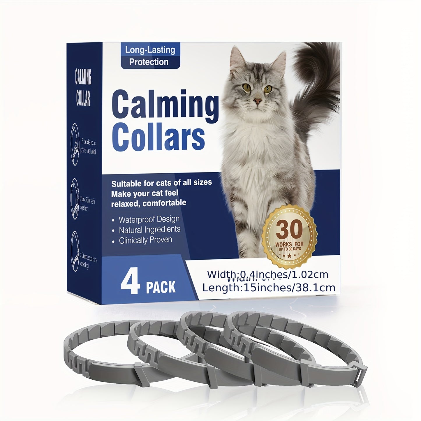 4 calming collars for cats relieve anxiety and stress for 30 days, with adjustable pheromone collar suitable for all cats.