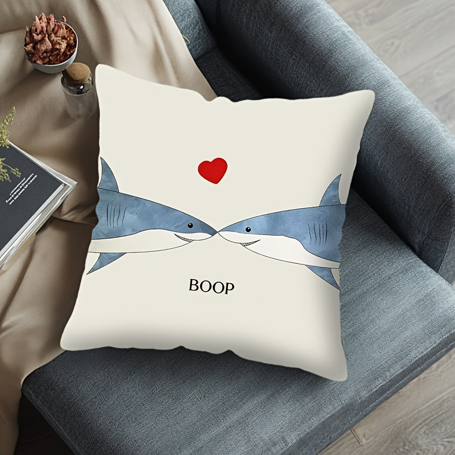 Coastal Style Shark Boop Throw Pillow Cover, Cute Ocean Themed Decorative Cushion Case, Funny & Romantic Home Sofa Decor, Perfect for Birthdays and Valentine's Day, Size: 44.96cm x 44.96cm - Insert not included