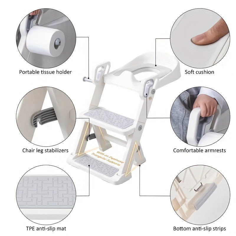 This 2-in-1 Children's Toilet Training Seat can also be used as a Foldable Step Toilet and Footstool for the home.