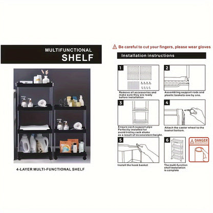 Multi-Purpose Rolling Storage Cart with Multiple Tiers - Ideal for Utilizing Space in Bathroom, Kitchen, and Living Room