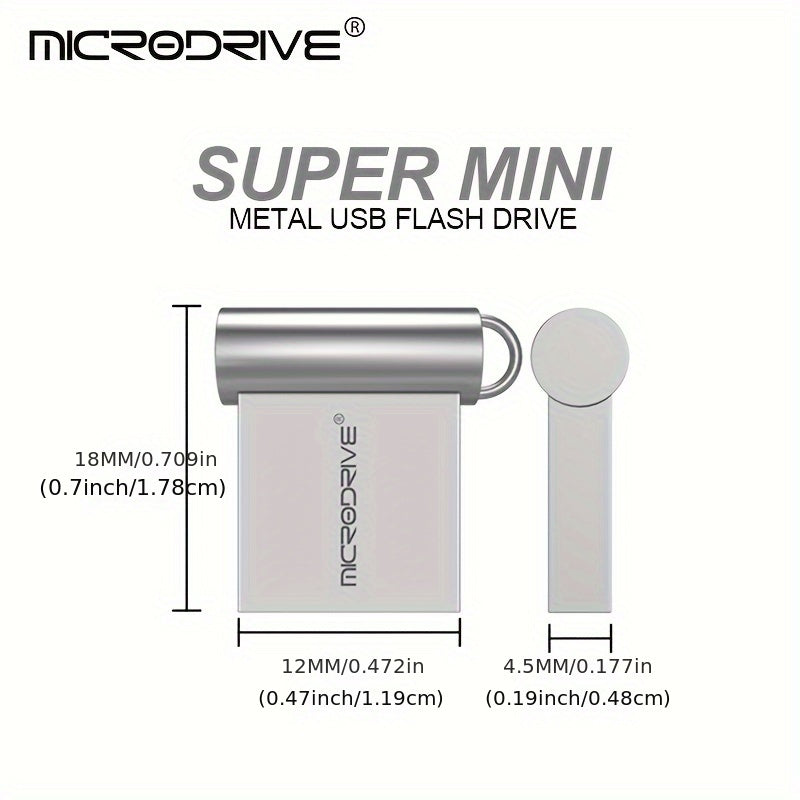 MICRODRIVE Super Mini Metal USB 2.0 Flash Drive with Keychain - Available in 16GB, 32GB, 64GB