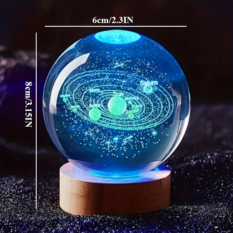 3D solar system night light with crystal glass ball, perfect astronomy gift for astronomy lovers. Can be used as a bedside Christmas gift for boyfriends and girlfriends.