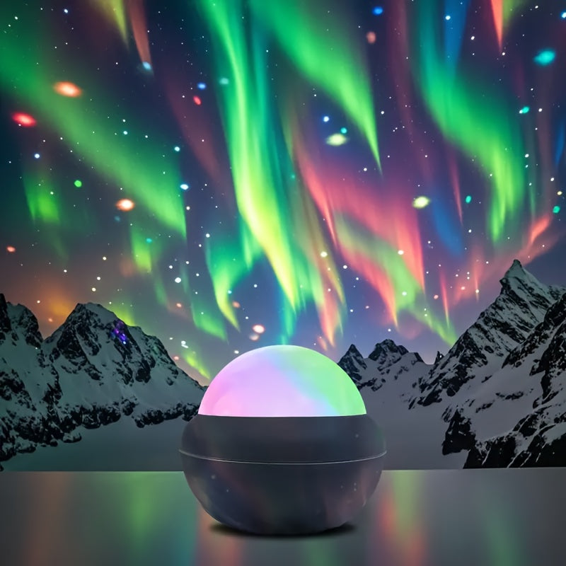 Experience the beauty of Aurora Dreams with this USB-powered starry night sky projector featuring the Northern Lights. Control the adjustable brightness and create the perfect ambiance for your bedroom or game room with the remote control.