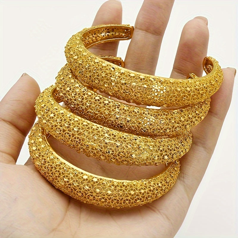 Set of 4 Luxury 24K Gold-Plated Zinc Alloy Bangles Featuring Elegant Dubai Ball Design, Stunning Ethiopian Bracelets for Women, Perfect for Weddings, Parties, Ramadan Gifts, and Year-Round Jewelry