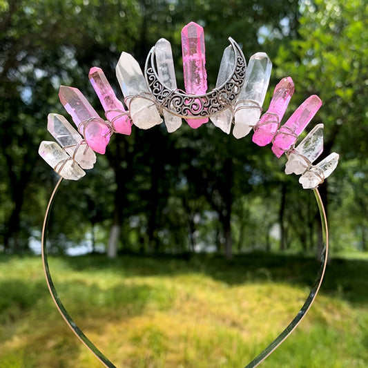 Crystal quartz raw stone crown hairband tiara headband jewelry for weddings and parties for women.