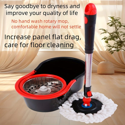 The Dual-Drive Spin Mop and Bucket Set is a hands-free swivel mop perfect for wet and dry cleaning. No electricity is needed, making it ideal for use in the living room, bedroom, toilet, kitchen, and for floor cleaning.