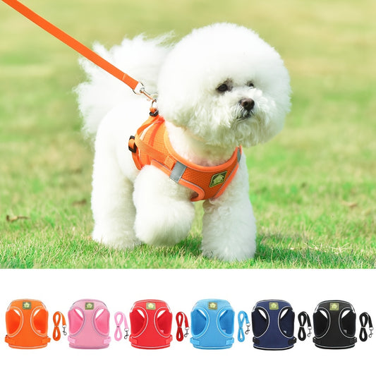 Soft mesh dog vest with drawstring for small and medium-sized dogs, in six colors, safe for travel, reflective and comfortable. No battery required.