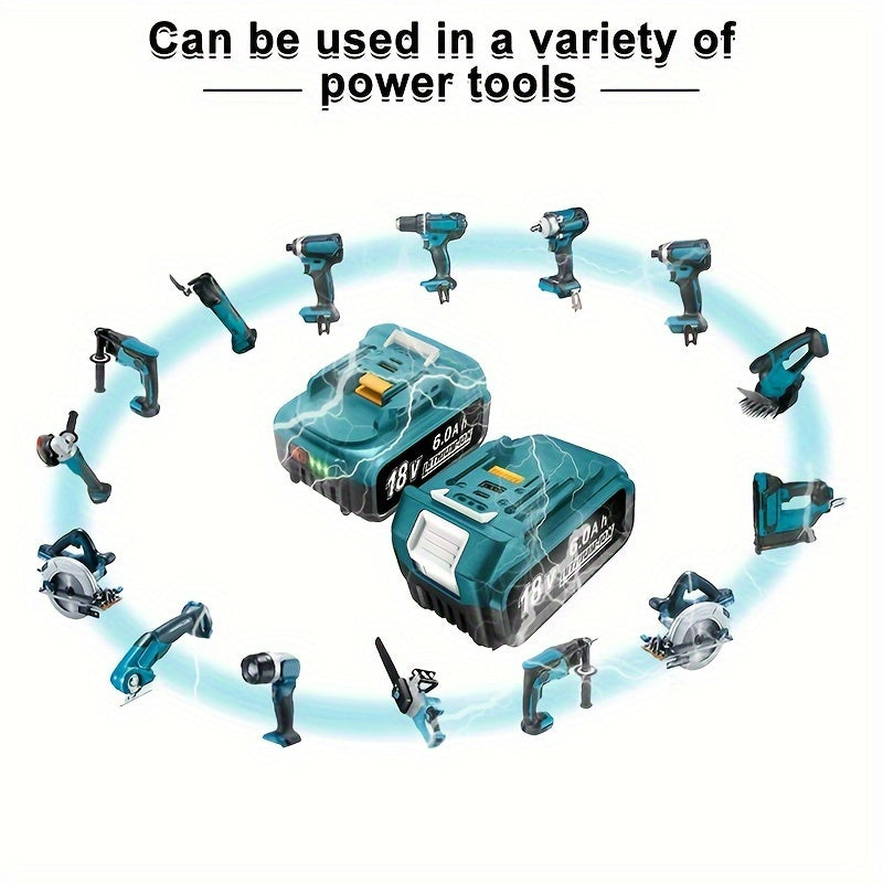 ACIGON 18V 6.0Ah Lithium-ion Battery with USB & Type-C Charging, for Makita Tools, Home & Outdoor Use.