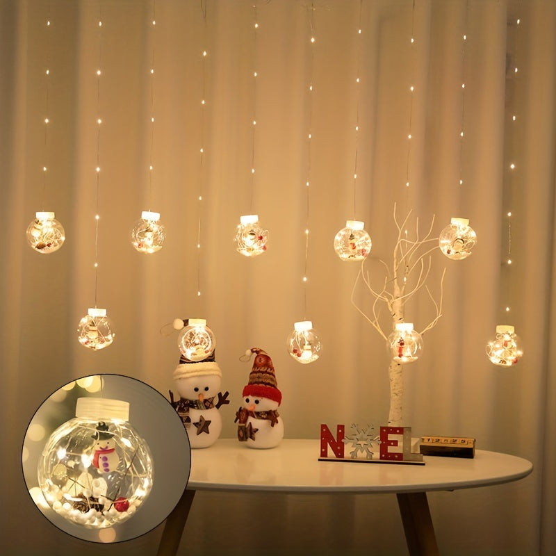 1 Set of USB-powered LED curtain lights featuring a snowman pendant with blinking yellow light. Suitable for various holiday decorations.