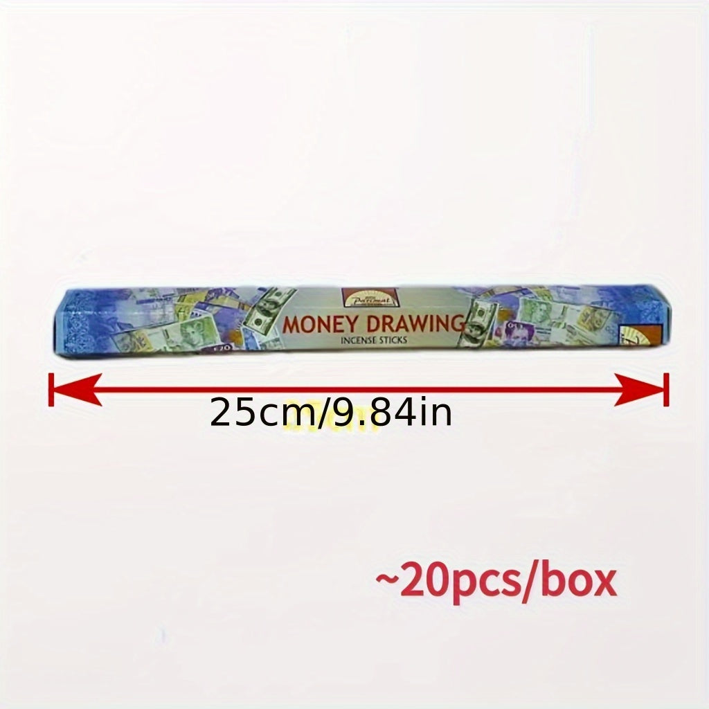 A box of 20 high-quality incense sticks ideal for attracting wealth, purifying the home, yoga, meditation, decoration, house cleaning, and clearing negative energy in homes or offices.