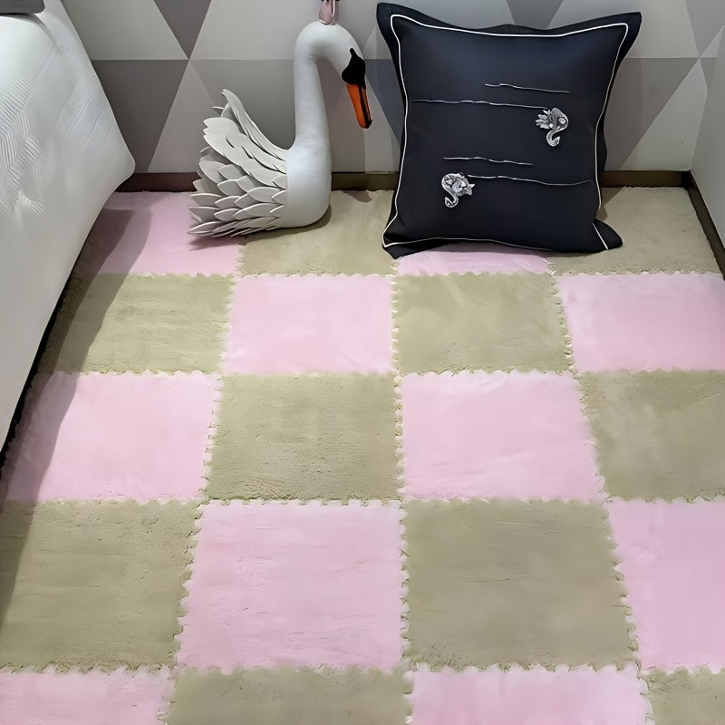 Modern plush patchwork carpet suitable for all seasons, ideal for bedroom, living room, coat room, rental house renovation - 40 pieces.