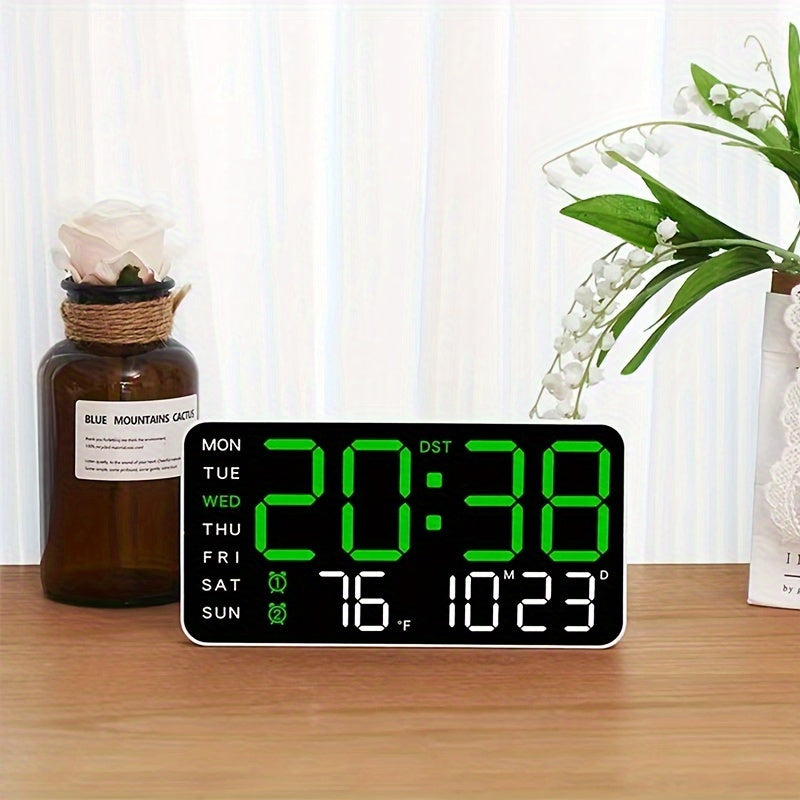 Voice-Activated Wall Clock with Temperature, Date, Time, Alarms, and Snooze - Sleek Design, Battery-Powered - Ideal for Bedroom.