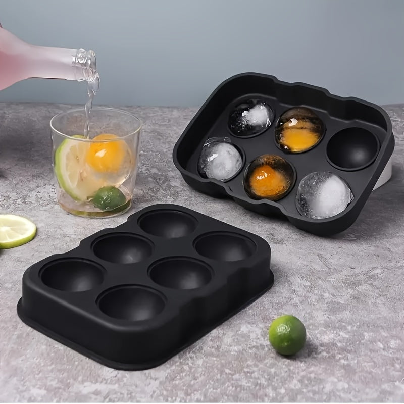 Premium Silicone Ice Cube Tray with 6 Large Round Cavities - Ideal for Whiskey and Cocktail Ice Balls, Great for Parties and Home Use