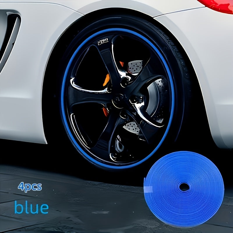 4pcs Universal Fit Car Rim Protector Strips, 195.0cm ABS Wheel Trim Decoration Strips, Anti-Collision Rubber Guards for front tires.