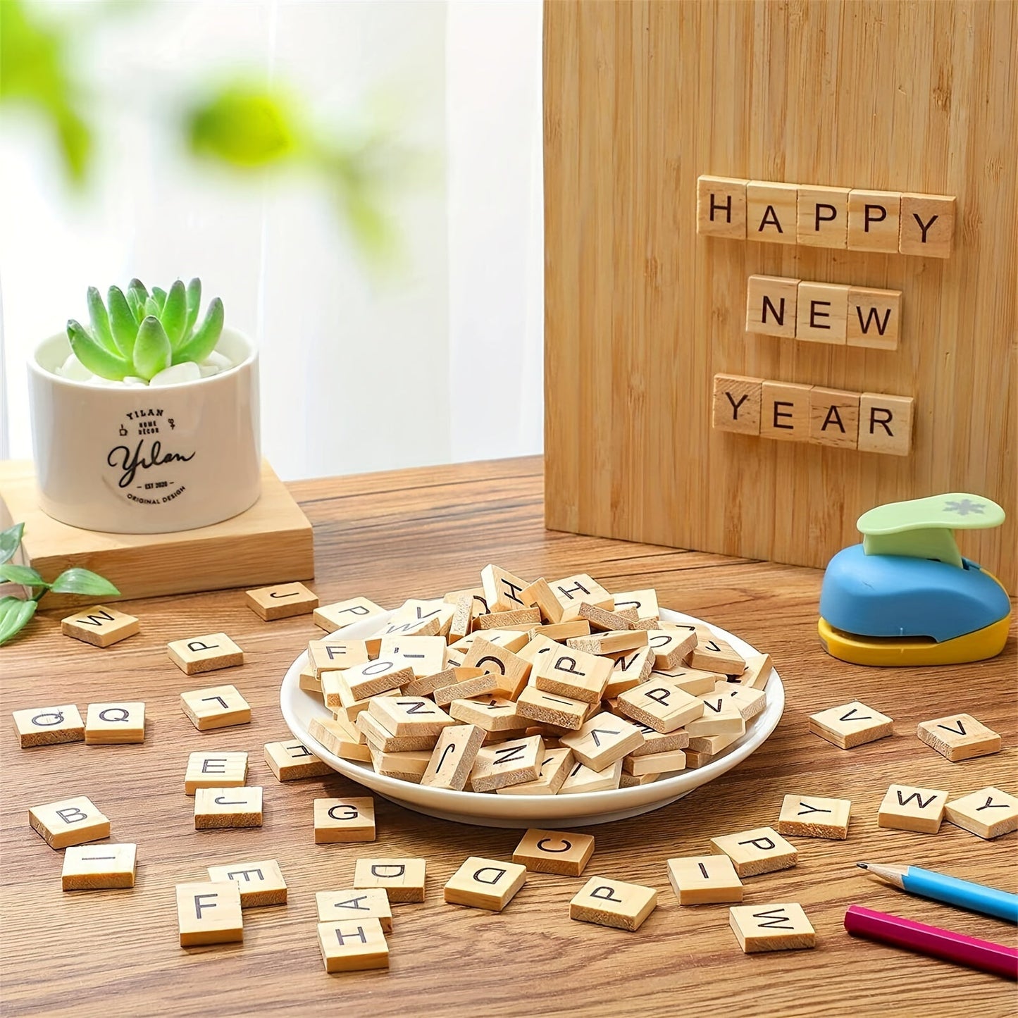 Premium Wooden Letter Tiles Set: 52/100/200 Pieces for Crafting, Coasters, and Word Games