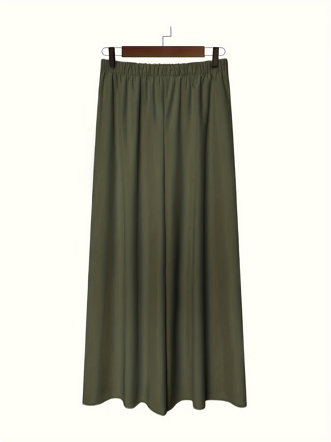 Set of 2 women's high waist wide leg pants in solid color polyester with pockets, ideal for all-season wear.